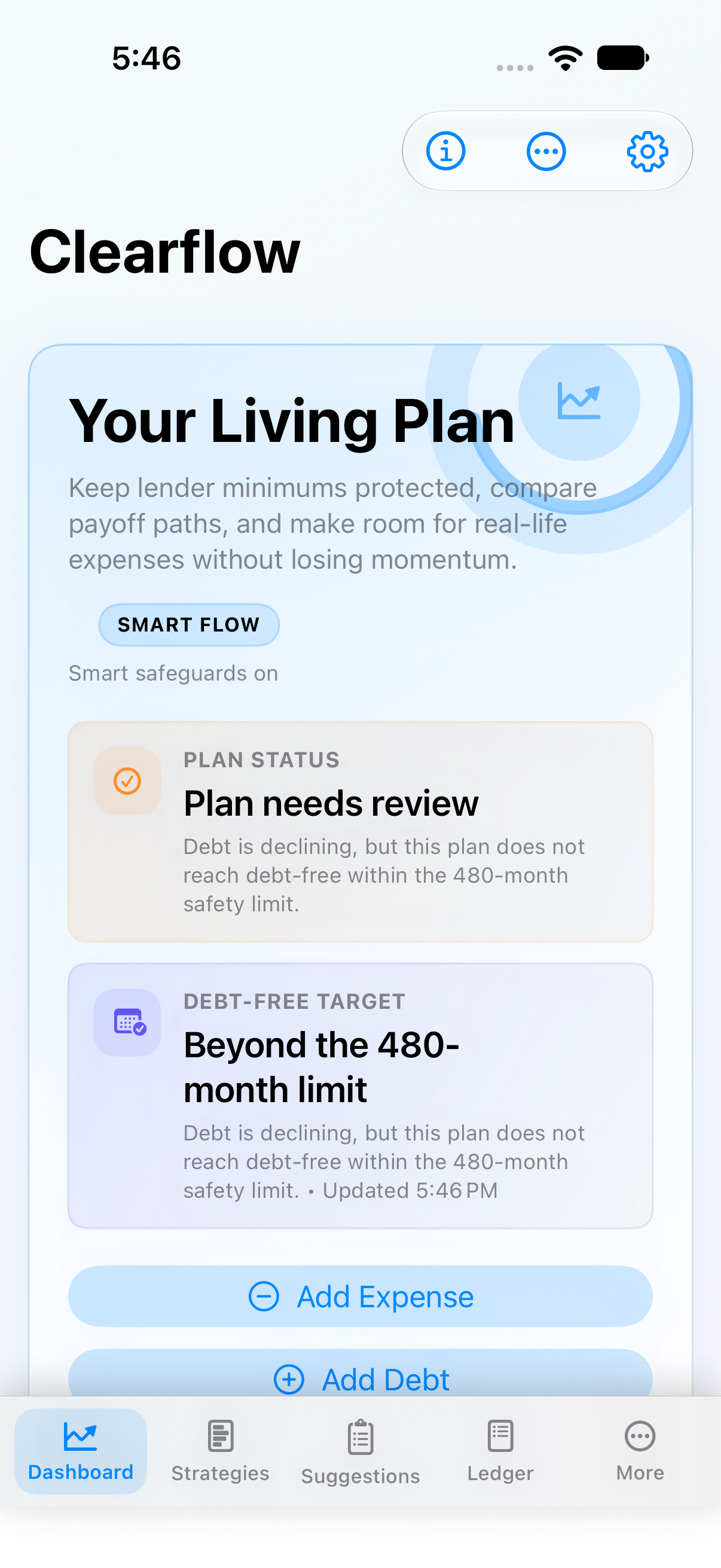Clearflow living plan on iPhone